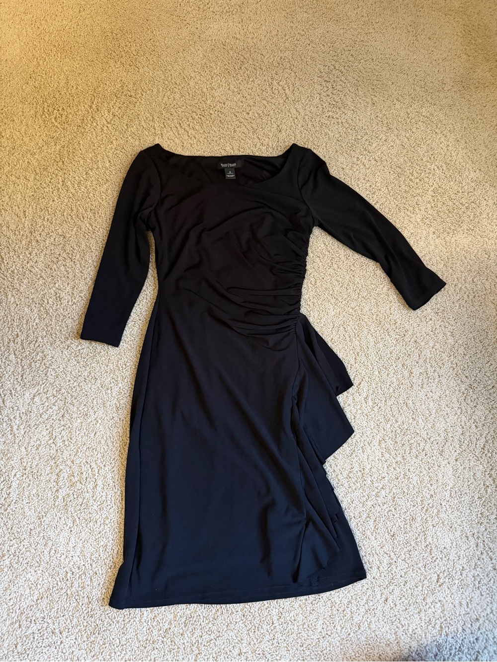 White House Black Market Black Ruched Side-Tie Long Sleeve Midi Dress